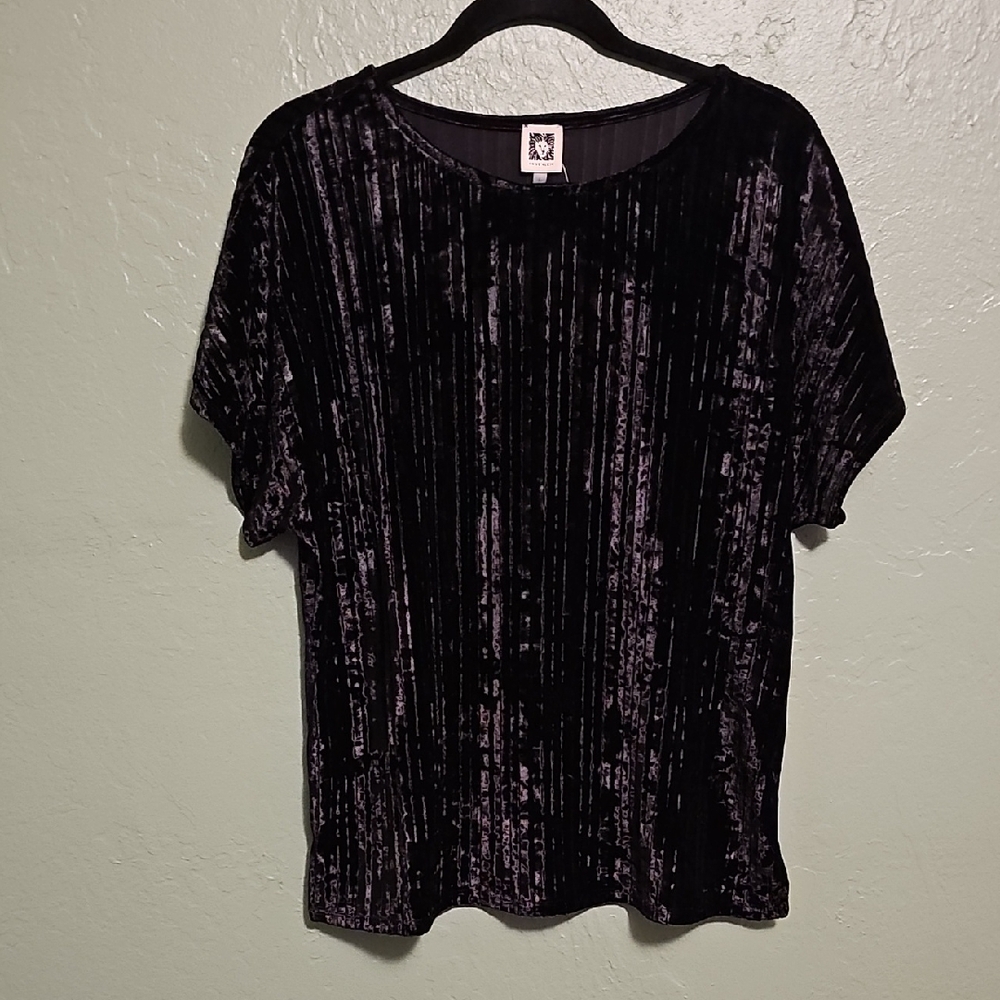 Anne Klein Black Velvet Short Sleeve Tee